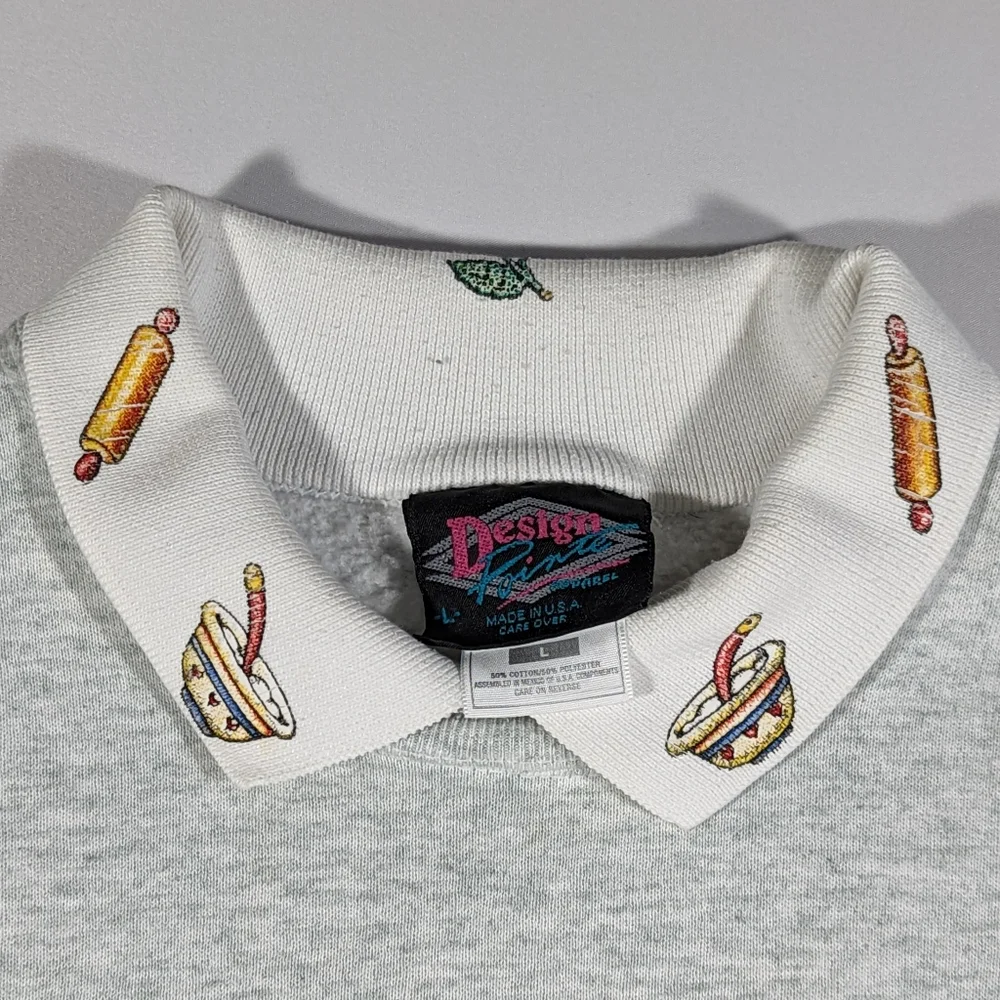 Vintage 90s Sz Large Friendship Recipe Collared Long Sleeve Sweatshirt - Picture 6 of 12